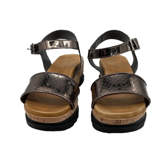 Piampiani Gun Metal And Black Leather Cork Platform Sandals Size 38 Women’s - Picture 3 of 10